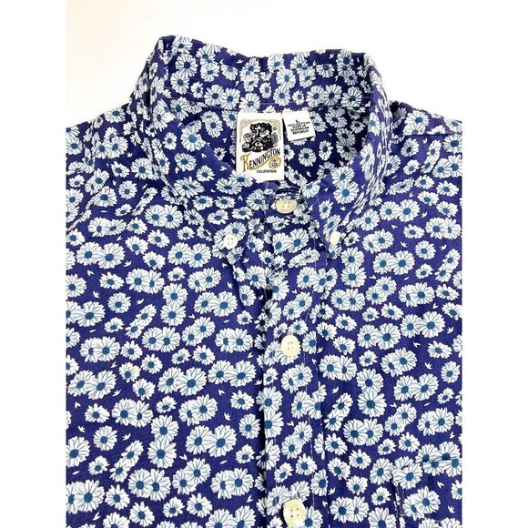 Kennington Size Large Mens Navy Floral Short Sleeve Cotton Button Down Shirt - Picture 1 of 9